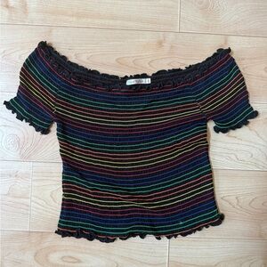 Heart Hips Black Top with Rainbow Stripes